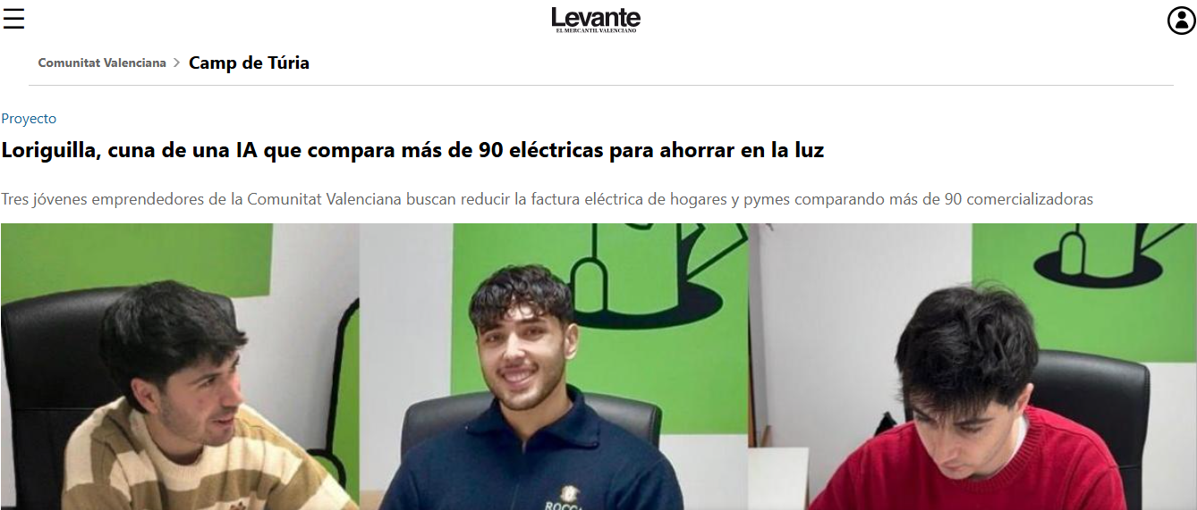 Salimos en Levante-EMV: somos la IA valenciana que compara 90 eléctricas para bajarte la factura de luz